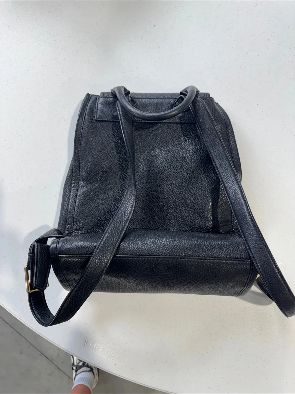 Tory Burch Black Leather Backpack with Gold Emblem